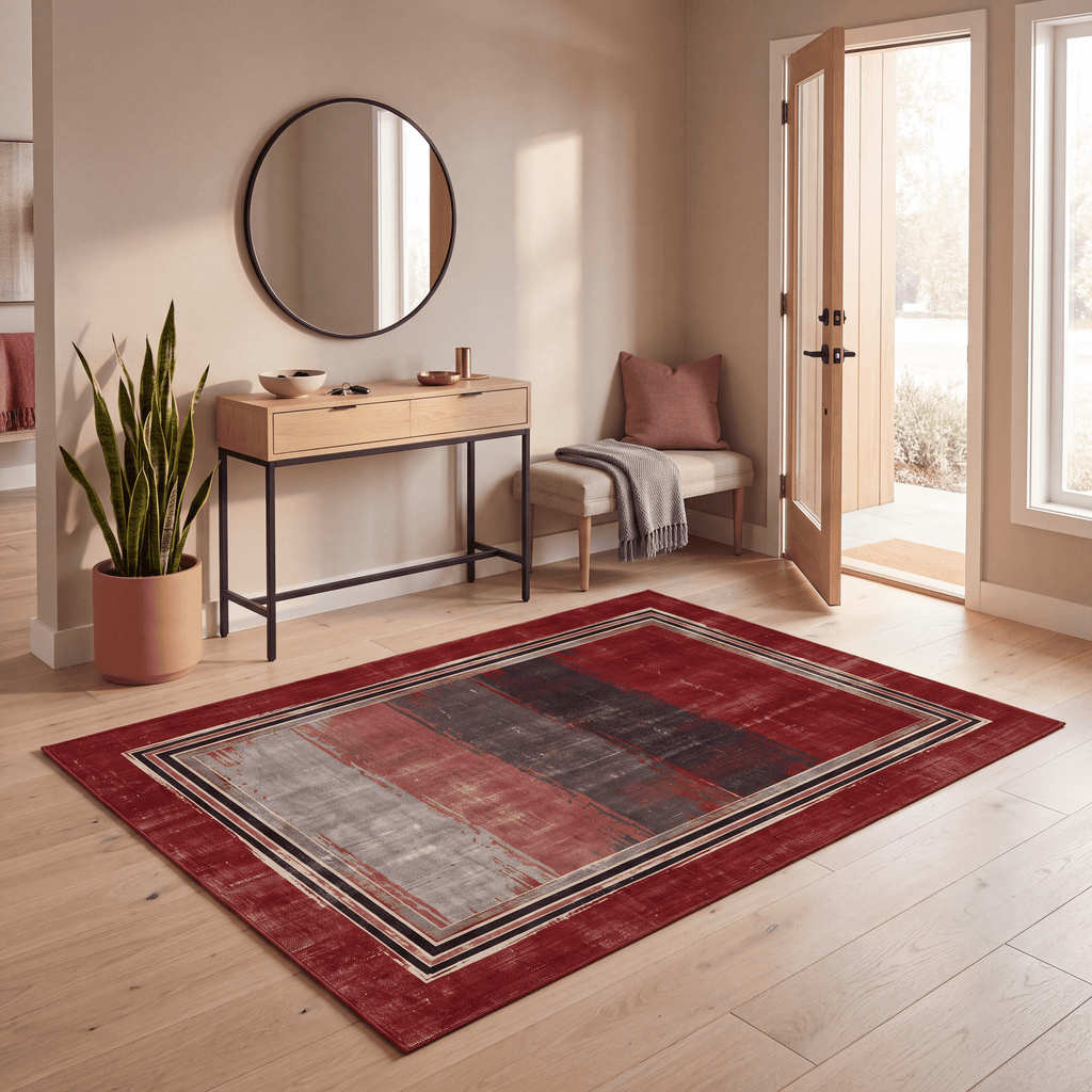 Angelica Modern Brushstroke Stripe Ember Ink Bone Washable Indoor Outdoor Entryway Rug - RugzellaDigital Print RugRugzellaRugzellaBBB489-RECT-24x47-60x120cmRGZLLA147956Rectangle2' x 3'11" (60x120 cm)RECTANGLE | Angelica rectangle entryway