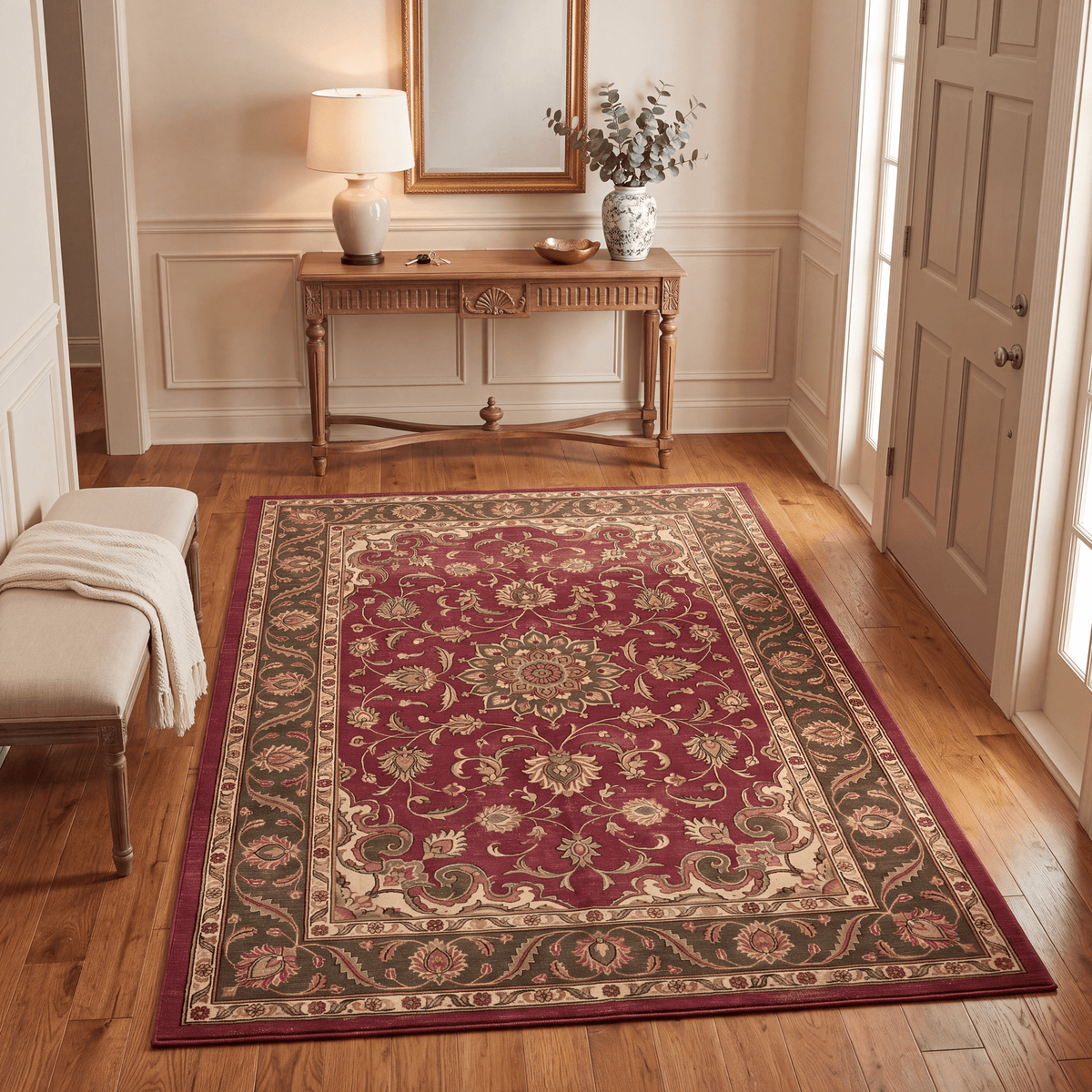 Arnica Traditional Distressed Medallion Wine Olive Bone Washable Indoor Outdoor Entryway Rug - RugzellaDigital Print RugRugzellaRugzellaBBB490-RECT-24x47-60x120cmRGZLLA148291Rectangle2' x 3'11" (60x120 cm)RECTANGLE | Arnica rectangle entryway