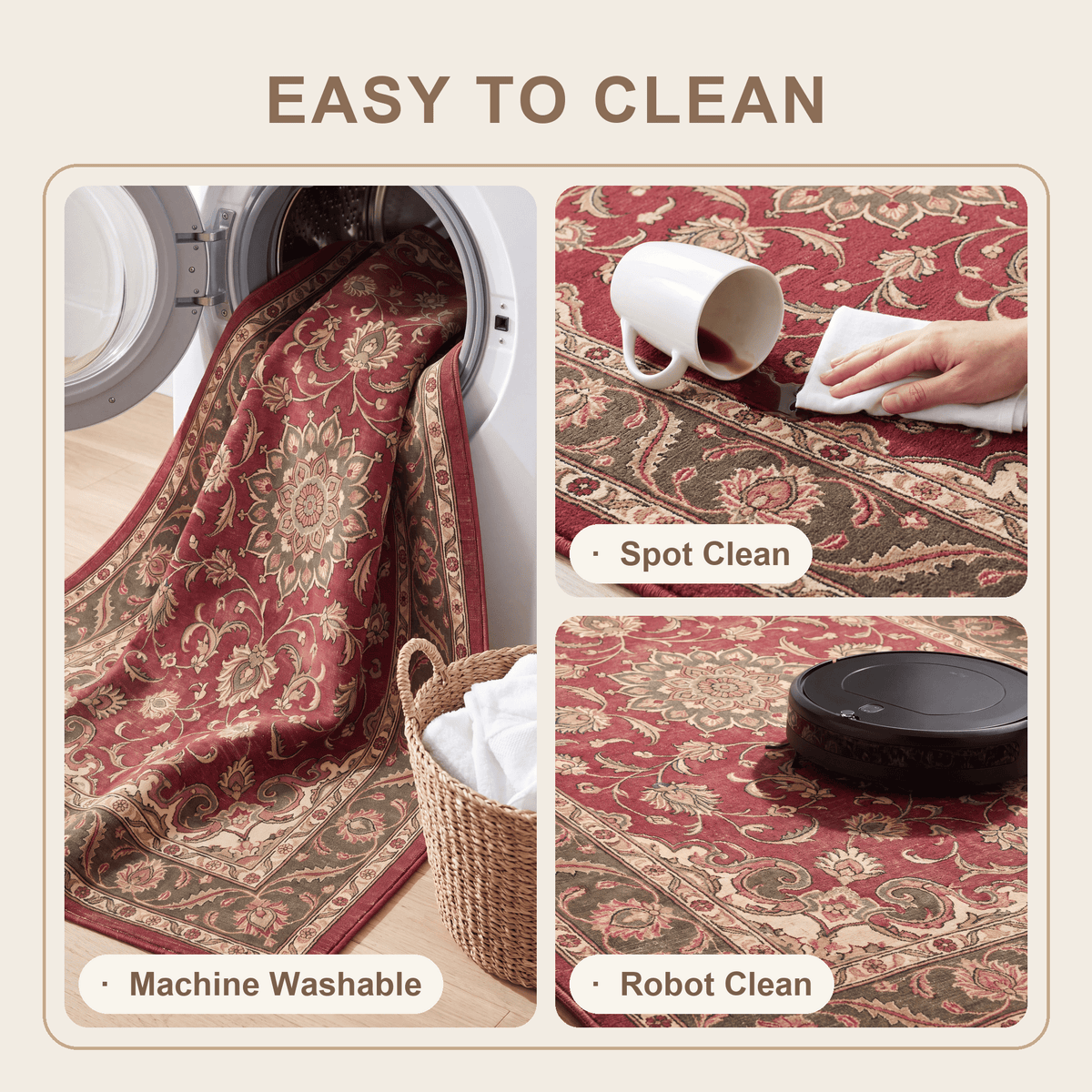 Arnica Traditional Distressed Medallion Wine Olive Bone Washable Indoor Outdoor Entryway Rug - RugzellaDigital Print RugRugzellaRugzellaBBB490-RECT-24x47-60x120cmRGZLLA148291Rectangle2' x 3'11" (60x120 cm)SHARED | Arnica feature clean