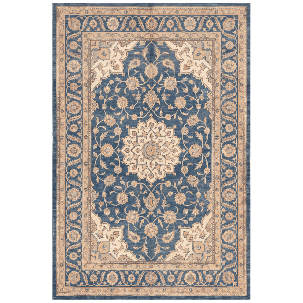 Atoll2 Traditional Medallion Border Navy Cream Faded Washable Indoor Outdoor Entryway Rug - RugzellaDigital Print RugRugzellaRugzellaBBB392-RECT-24x47-60x120cmRGZLLA113786Rectangle2' x 3'11" (60x120 cm)RECTANGLE | HERO | Atoll2 rectangle