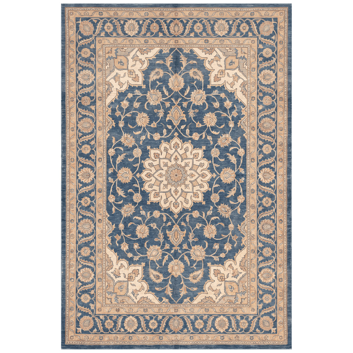 Atoll2 Traditional Medallion Border Navy Cream Faded Washable Indoor Outdoor Entryway Rug - RugzellaDigital Print RugRugzellaRugzellaBBB392-RECT-24x47-60x120cmRGZLLA113786Rectangle2' x 3'11" (60x120 cm)RECTANGLE | HERO | Atoll2 rectangle