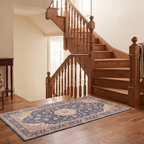 Atoll2 Traditional Medallion Border Navy Cream Faded Washable Indoor Outdoor Entryway Rug - RugzellaDigital Print RugRugzellaRugzellaBBB392-RECT-24x47-60x120cmRGZLLA113786Rectangle2' x 3'11" (60x120 cm)RUNNER | Atoll2 runner staircase