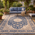 Atoll2 Traditional Medallion Border Navy Cream Faded Washable Indoor Outdoor Entryway Rug - RugzellaDigital Print RugRugzellaRugzellaBBB392-RECT-24x47-60x120cmRGZLLA113786Rectangle2' x 3'11" (60x120 cm)RECTANGLE | Atoll2 rectangle outdoor