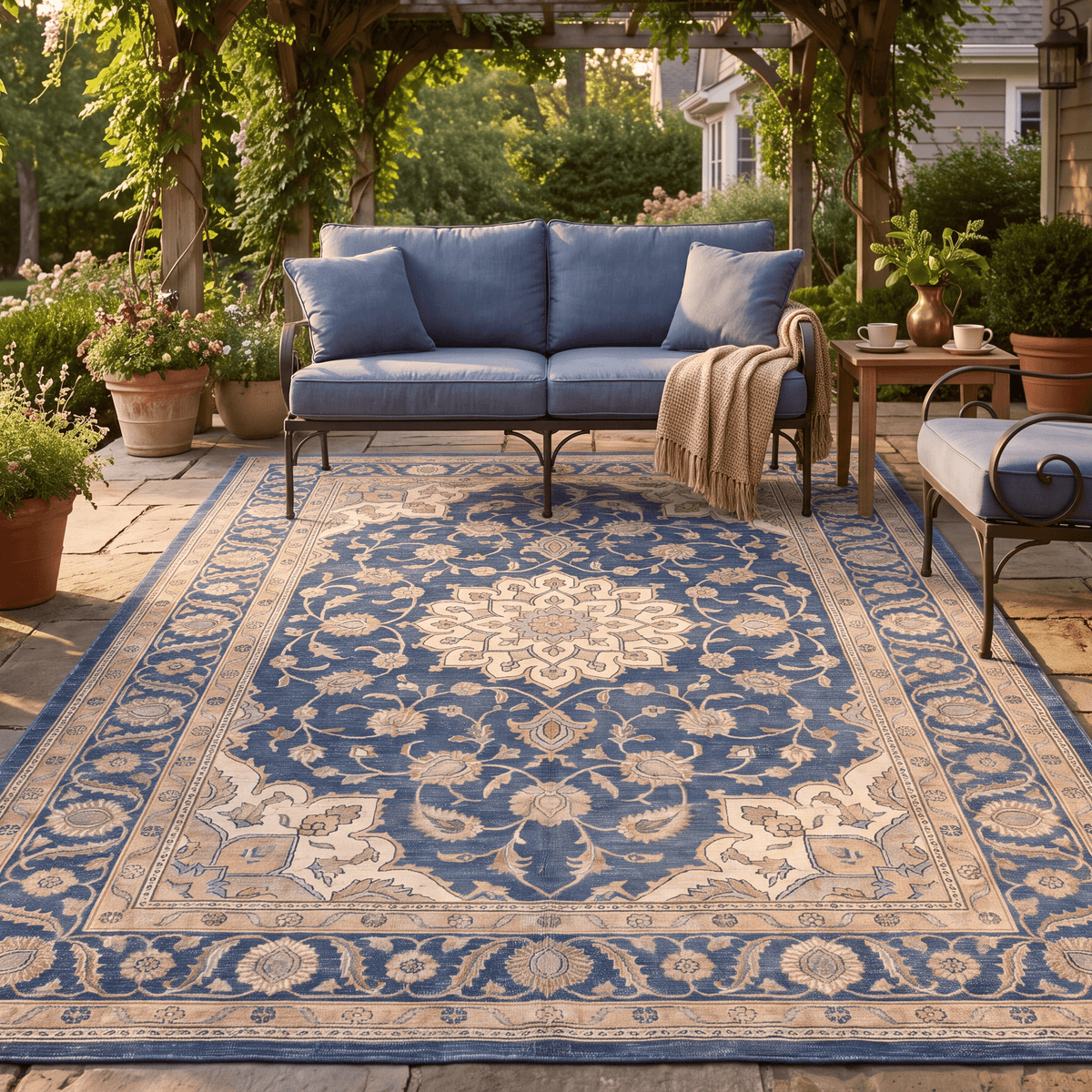 Atoll2 Traditional Medallion Border Navy Cream Faded Washable Indoor Outdoor Entryway Rug - RugzellaDigital Print RugRugzellaRugzellaBBB392-RECT-24x47-60x120cmRGZLLA113786Rectangle2' x 3'11" (60x120 cm)RECTANGLE | Atoll2 rectangle outdoor
