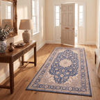 Atoll2 Traditional Medallion Border Navy Cream Faded Washable Indoor Outdoor Entryway Rug - RugzellaDigital Print RugRugzellaRugzellaBBB392-RECT-24x47-60x120cmRGZLLA113786Rectangle2' x 3'11" (60x120 cm)RUNNER | Atoll2 runner entryway