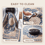 Atoll2 Traditional Medallion Border Navy Cream Faded Washable Indoor Outdoor Entryway Rug - RugzellaDigital Print RugRugzellaRugzellaBBB392-RECT-24x47-60x120cmRGZLLA113786Rectangle2' x 3'11" (60x120 cm)SHARED | Atoll2 feature clean
