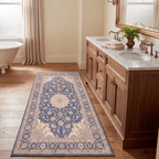 Atoll2 Traditional Medallion Border Navy Cream Faded Washable Indoor Outdoor Entryway Rug - RugzellaDigital Print RugRugzellaRugzellaBBB392-RECT-24x47-60x120cmRGZLLA113786Rectangle2' x 3'11" (60x120 cm)RUNNER | Atoll2 runner bathroom