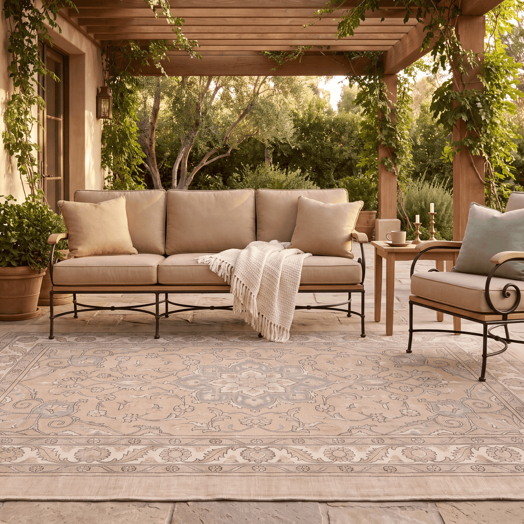 Atrium2 Distressed Medallion Traditional Vintage Style Beige Grey Blush Cream Washable Indoor Outdoor Rug - RugzellaDigital Print RugRugzellaRugzellaBBB404-RECT-24x47-60x120cmRGZLLA117136Rectangle2' x 3'11" (60x120 cm)RECTANGLE | Atrium2 rectangle outdoor