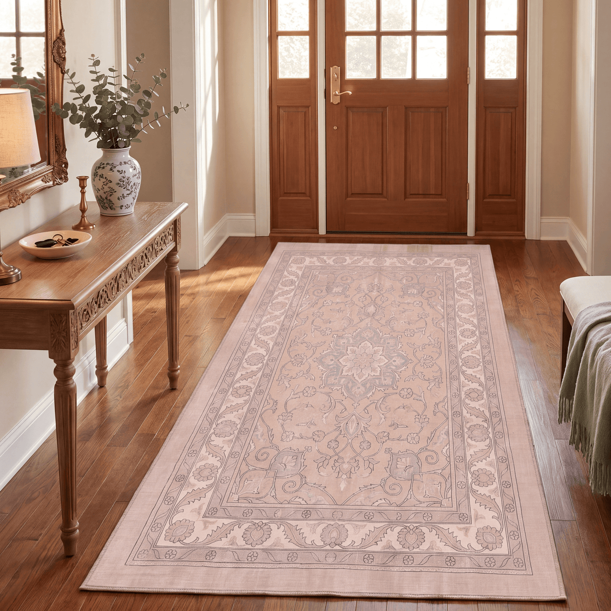 Atrium2 Distressed Medallion Traditional Vintage Style Beige Grey Blush Cream Washable Indoor Outdoor Rug - RugzellaDigital Print RugRugzellaRugzellaBBB404-RECT-24x47-60x120cmRGZLLA117136Rectangle2' x 3'11" (60x120 cm)RUNNER | Atrium2 runner entryway