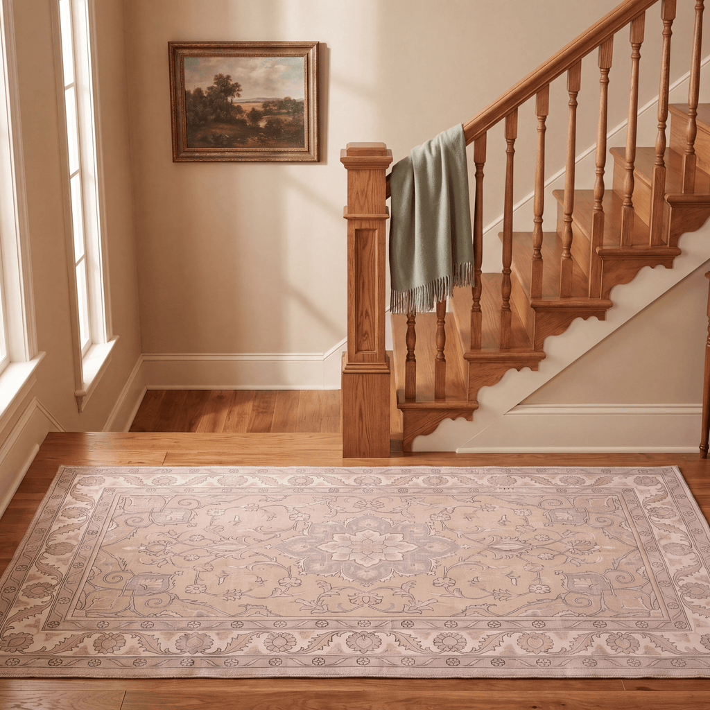 Atrium2 Distressed Medallion Traditional Vintage Style Beige Grey Blush Cream Washable Indoor Outdoor Rug - RugzellaDigital Print RugRugzellaRugzellaBBB404-RECT-24x47-60x120cmRGZLLA117136Rectangle2' x 3'11" (60x120 cm)RUNNER | Atrium2 runner staircase