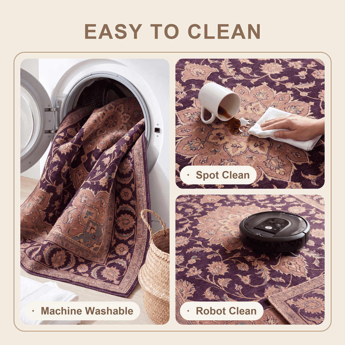 Avens Traditional Overdyed Medallion Aubergine Rose Ivory Washable Indoor Outdoor Entryway Rug - RugzellaDigital Print RugRugzellaRugzellaBBB491-RECT-24x47-60x120cmRGZLLA148626Rectangle2' x 3'11" (60x120 cm)SHARED | Avens feature clean