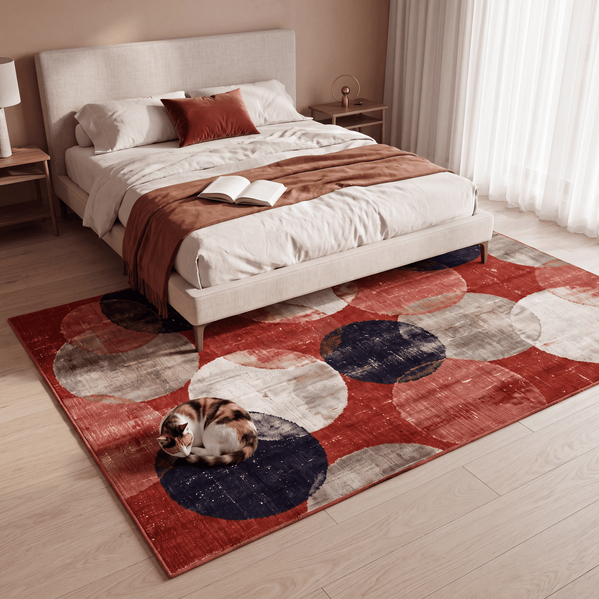 Balmleaf Modern Overlapping Circles Ember Orange Ink Blue Bone Washable Indoor Outdoor Entryway Rug - RugzellaDigital Print RugRugzellaRugzellaBBB492-RECT-24x47-60x120cmRGZLLA148961Rectangle2' x 3'11" (60x120 cm)RECTANGLE | Balmleaf rectangle bedroom