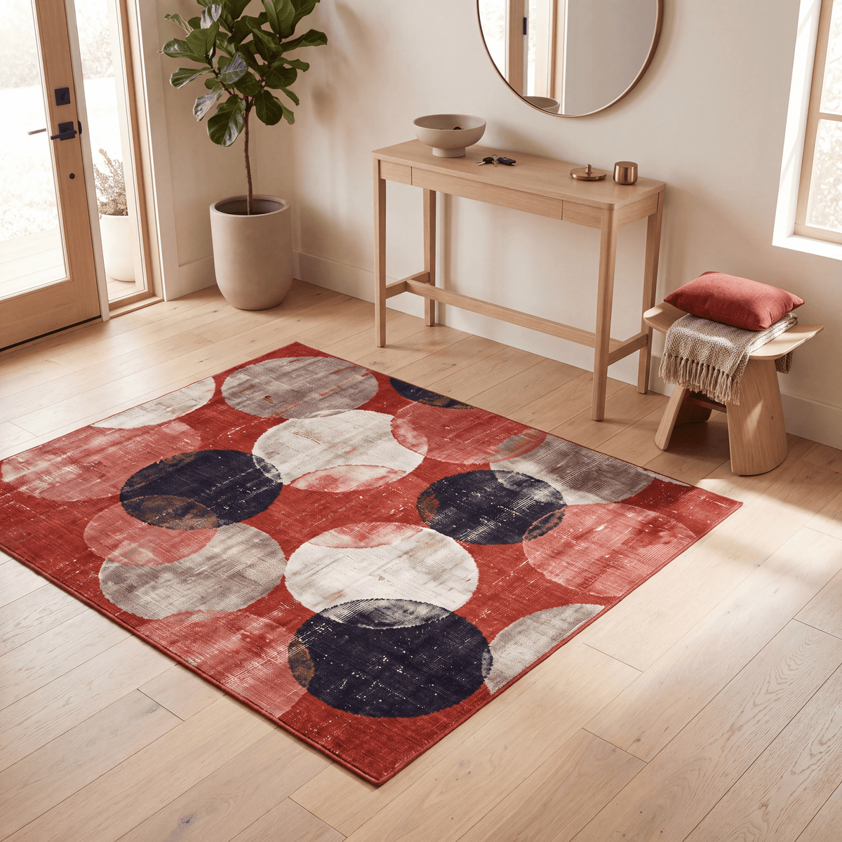 Balmleaf Modern Overlapping Circles Ember Orange Ink Blue Bone Washable Indoor Outdoor Entryway Rug - RugzellaDigital Print RugRugzellaRugzellaBBB492-RECT-24x47-60x120cmRGZLLA148961Rectangle2' x 3'11" (60x120 cm)RECTANGLE | Balmleaf rectangle entryway