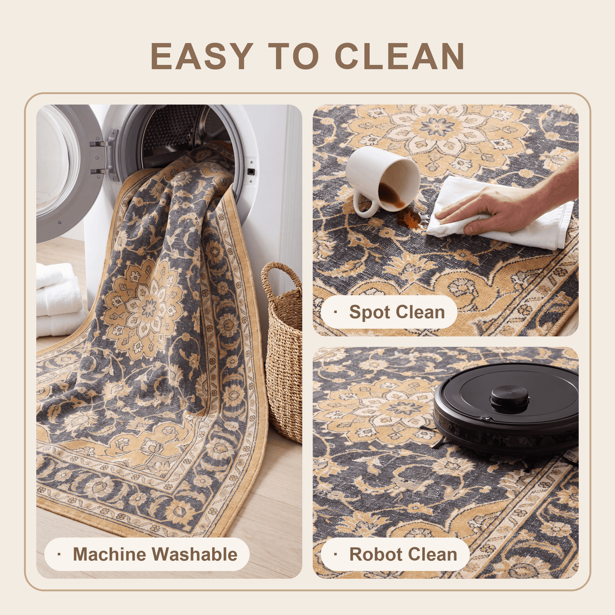 Barberry Distressed Medallion Traditional Mustard Charcoal Ivory Washable Indoor Outdoor Entryway Rug - RugzellaDigital Print RugRugzellaRugzellaBBB493-RECT-24x47-60x120cmRGZLLA149296Rectangle2' x 3'11" (60x120 cm)SHARED | Barberry feature clean