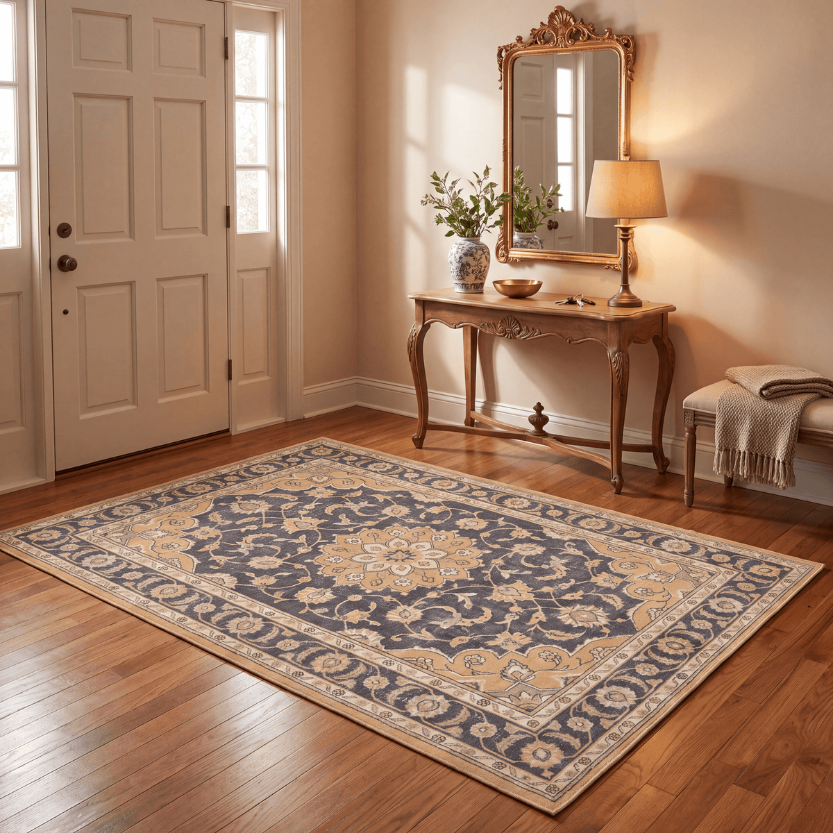 Barberry Distressed Medallion Traditional Mustard Charcoal Ivory Washable Indoor Outdoor Entryway Rug - RugzellaDigital Print RugRugzellaRugzellaBBB493-RECT-24x47-60x120cmRGZLLA149296Rectangle2' x 3'11" (60x120 cm)RECTANGLE | Barberry rectangle entryway