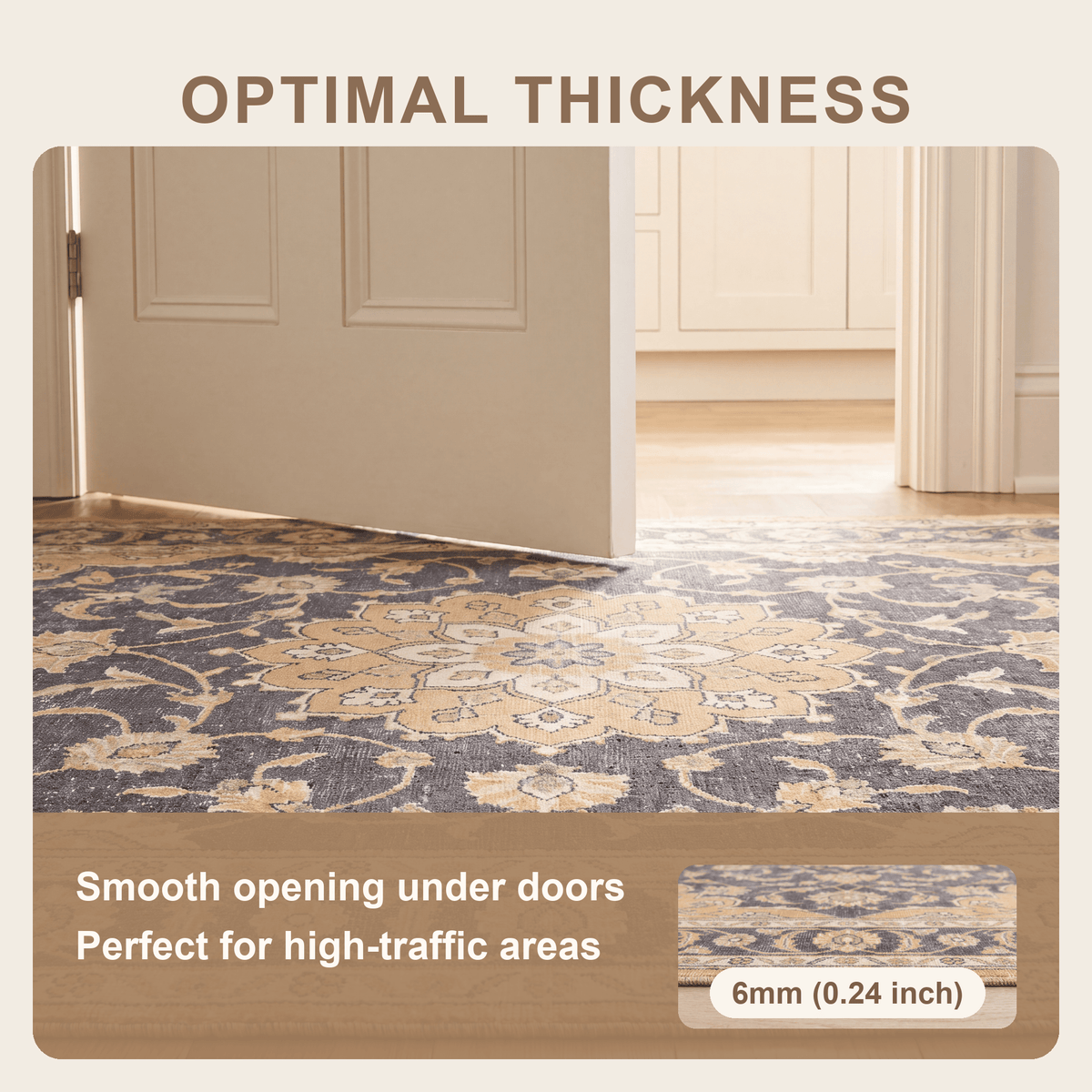 Barberry Distressed Medallion Traditional Mustard Charcoal Ivory Washable Indoor Outdoor Entryway Rug - RugzellaDigital Print RugRugzellaRugzellaBBB493-RECT-24x47-60x120cmRGZLLA149296Rectangle2' x 3'11" (60x120 cm)SHARED | Barberry feature thickness