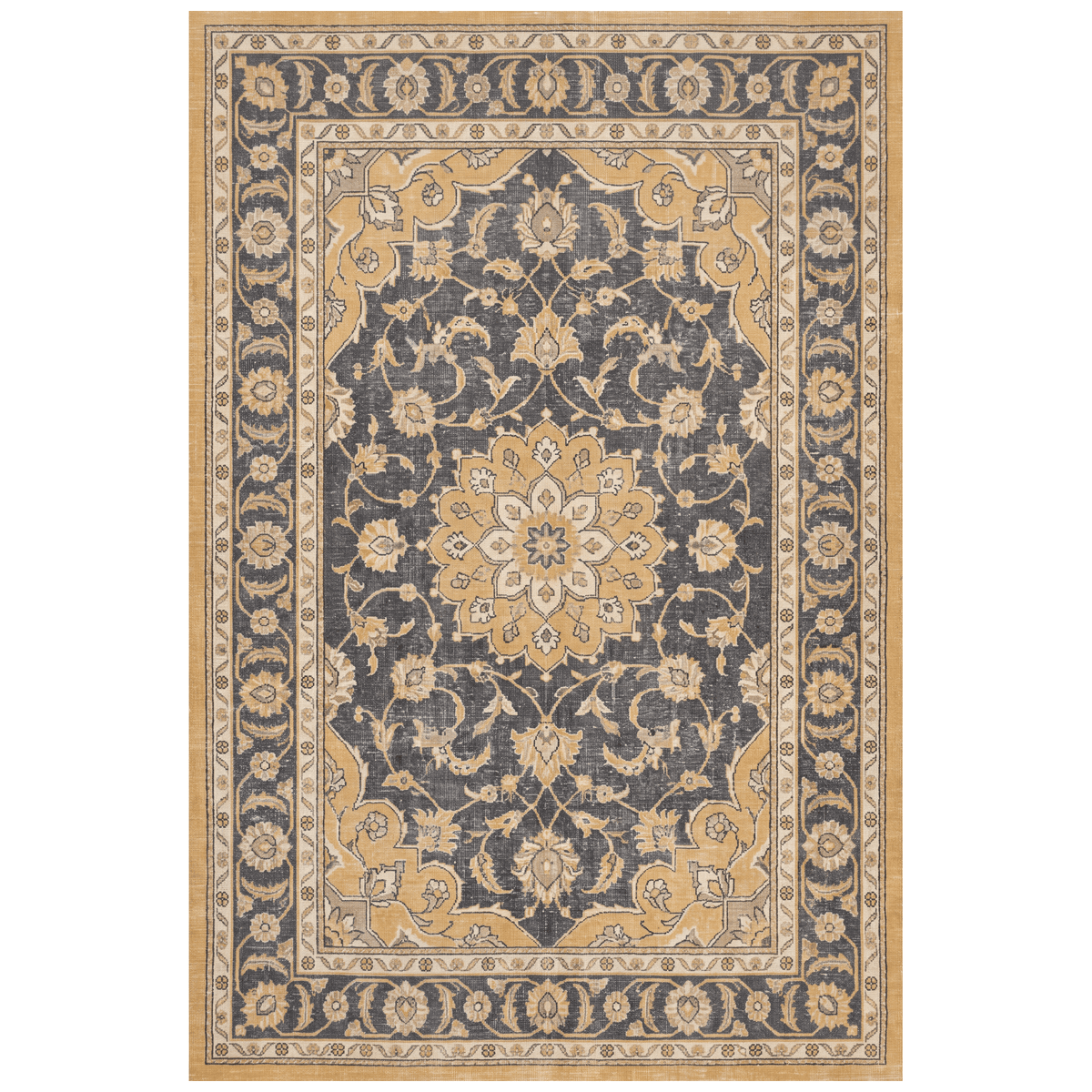 Barberry Distressed Medallion Traditional Mustard Charcoal Ivory Washable Indoor Outdoor Entryway Rug - RugzellaDigital Print RugRugzellaRugzellaBBB493-RECT-24x47-60x120cmRGZLLA149296Rectangle2' x 3'11" (60x120 cm)RECTANGLE | HERO | Barberry rectangle