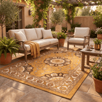 Bayleaf Traditional Medallion Border Persian Style Saffron Gold Ivory Washable Indoor Outdoor Entryway Rug - RugzellaDigital Print RugRugzellaRugzellaBBB494-RECT-24x47-60x120cmRGZLLA149631Rectangle2' x 3'11" (60x120 cm)RECTANGLE | Bayleaf rectangle outdoor