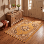 Bayleaf Traditional Medallion Border Persian Style Saffron Gold Ivory Washable Indoor Outdoor Entryway Rug - RugzellaDigital Print RugRugzellaRugzellaBBB494-RECT-24x47-60x120cmRGZLLA149631Rectangle2' x 3'11" (60x120 cm)RECTANGLE | Bayleaf rectangle entryway