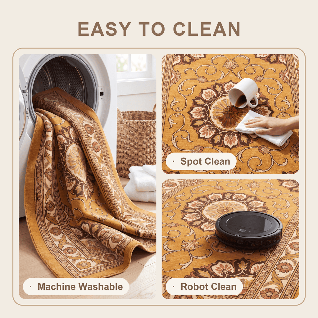 Bayleaf Traditional Medallion Border Persian Style Saffron Gold Ivory Washable Indoor Outdoor Entryway Rug - RugzellaDigital Print RugRugzellaRugzellaBBB494-RECT-24x47-60x120cmRGZLLA149631Rectangle2' x 3'11" (60x120 cm)SHARED | Bayleaf feature clean