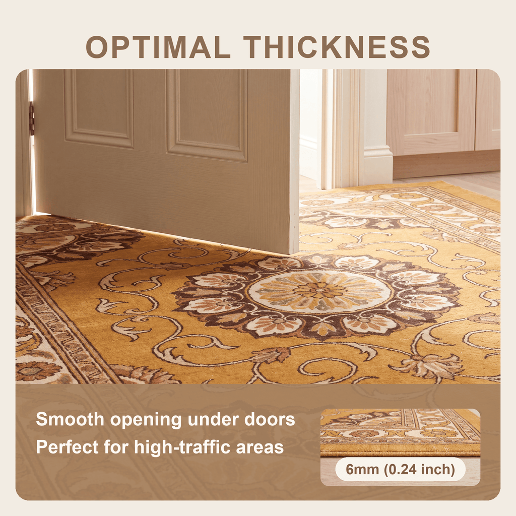 Bayleaf Traditional Medallion Border Persian Style Saffron Gold Ivory Washable Indoor Outdoor Entryway Rug - RugzellaDigital Print RugRugzellaRugzellaBBB494-RECT-24x47-60x120cmRGZLLA149631Rectangle2' x 3'11" (60x120 cm)SHARED | Bayleaf feature thickness