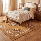 Bayleaf Traditional Medallion Border Persian Style Saffron Gold Ivory Washable Indoor Outdoor Entryway Rug - RugzellaDigital Print RugRugzellaRugzellaBBB494-RECT-24x47-60x120cmRGZLLA149631Rectangle2' x 3'11" (60x120 cm)RECTANGLE | Bayleaf rectangle bedroom
