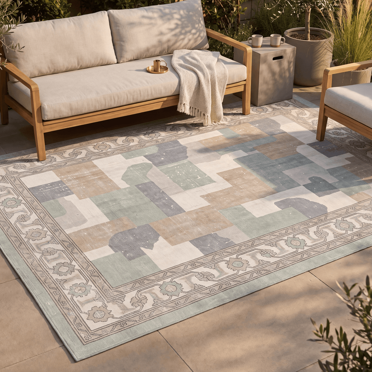 Bazaar2 Modern Mosaic Dot Speckled Sage Green Beige Washable Indoor Outdoor Rug - RugzellaDigital Print RugRugzellaRugzellaBBB397-RECT-24x47-60x120cmRGZLLA115461Rectangle2' x 3'11" (60x120 cm)RECTANGLE | Bazaar2 rectangle outdoor
