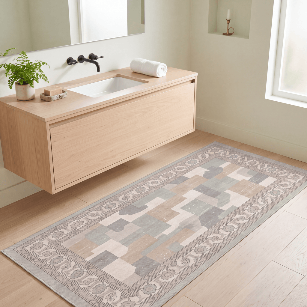Bazaar2 Modern Mosaic Dot Speckled Sage Green Beige Washable Indoor Outdoor Rug - RugzellaDigital Print RugRugzellaRugzellaBBB397-RECT-24x47-60x120cmRGZLLA115461Rectangle2' x 3'11" (60x120 cm)RUNNER | Bazaar2 runner bathroom