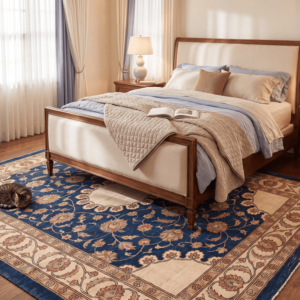 Beacon2 Traditional Medallion Border Persian Style Indigo Ivory Red Washable Indoor Outdoor Entryway Rug - RugzellaDigital Print RugRugzellaRugzellaBBB384-RECT-24x47-60x120cmRGZLLA111776Rectangle2' x 3'11" (60x120 cm)RECTANGLE | Beacon2 rectangle bedroom