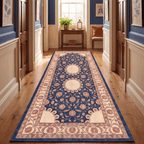 Beacon2 Traditional Medallion Border Persian Style Indigo Ivory Red Washable Indoor Outdoor Entryway Rug - RugzellaDigital Print RugRugzellaRugzellaBBB384-RECT-24x47-60x120cmRGZLLA111776Rectangle2' x 3'11" (60x120 cm)RUNNER | Beacon2 runner hallway