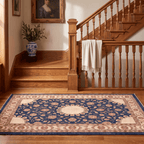 Beacon2 Traditional Medallion Border Persian Style Indigo Ivory Red Washable Indoor Outdoor Entryway Rug - RugzellaDigital Print RugRugzellaRugzellaBBB384-RECT-24x47-60x120cmRGZLLA111776Rectangle2' x 3'11" (60x120 cm)RUNNER | Beacon2 runner staircase