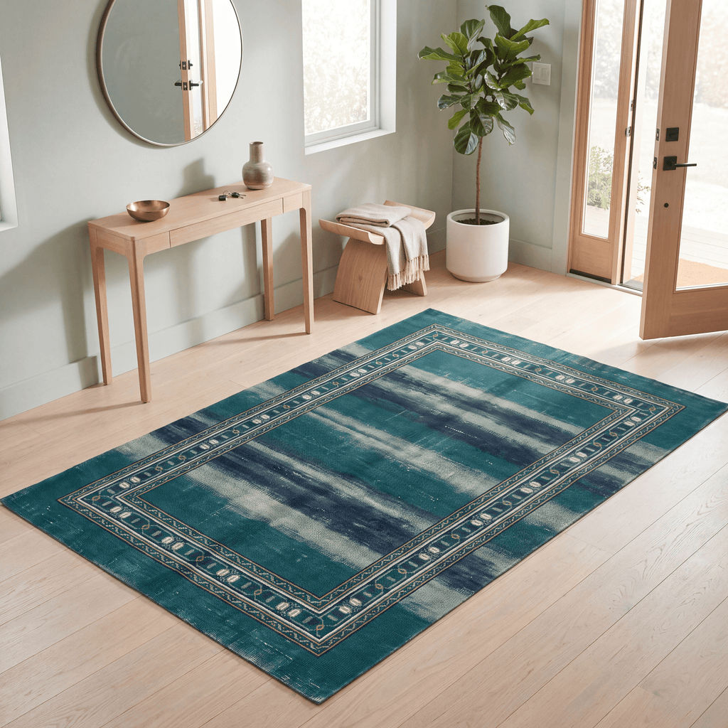 Bedstraw Modern Minimalist Border Emerald Teal Ink Abrash Washable Indoor Outdoor Entryway Rug - RugzellaDigital Print RugRugzellaRugzellaBBB495-RECT-24x47-60x120cmRGZLLA149966Rectangle2' x 3'11" (60x120 cm)RECTANGLE | Bedstraw rectangle entryway