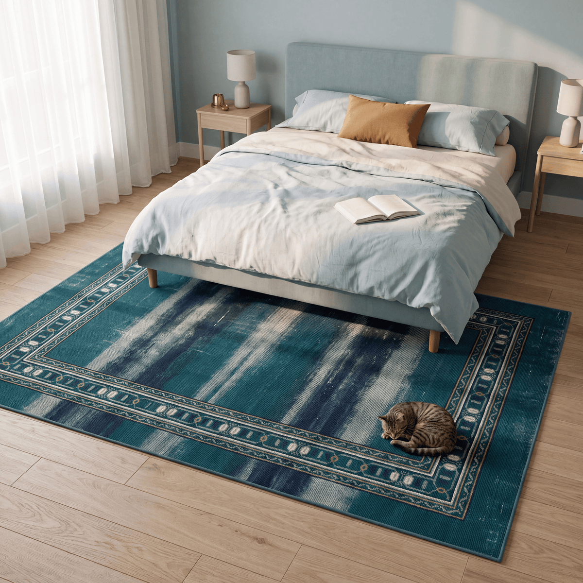 Bedstraw Modern Minimalist Border Emerald Teal Ink Abrash Washable Indoor Outdoor Entryway Rug - RugzellaDigital Print RugRugzellaRugzellaBBB495-RECT-24x47-60x120cmRGZLLA149966Rectangle2' x 3'11" (60x120 cm)RECTANGLE | Bedstraw rectangle bedroom