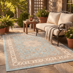 Beechnut Traditional Medallion Border Teal Ivory Rust Washable Indoor Outdoor Entryway Rug - RugzellaDigital Print RugRugzellaRugzellaBBB496-RECT-24x47-60x120cmRGZLLA150301Rectangle2' x 3'11" (60x120 cm)RECTANGLE | Beechnut rectangle outdoor