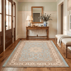 Beechnut Traditional Medallion Border Teal Ivory Rust Washable Indoor Outdoor Entryway Rug - RugzellaDigital Print RugRugzellaRugzellaBBB496-RECT-24x47-60x120cmRGZLLA150301Rectangle2' x 3'11" (60x120 cm)RECTANGLE | Beechnut rectangle entryway