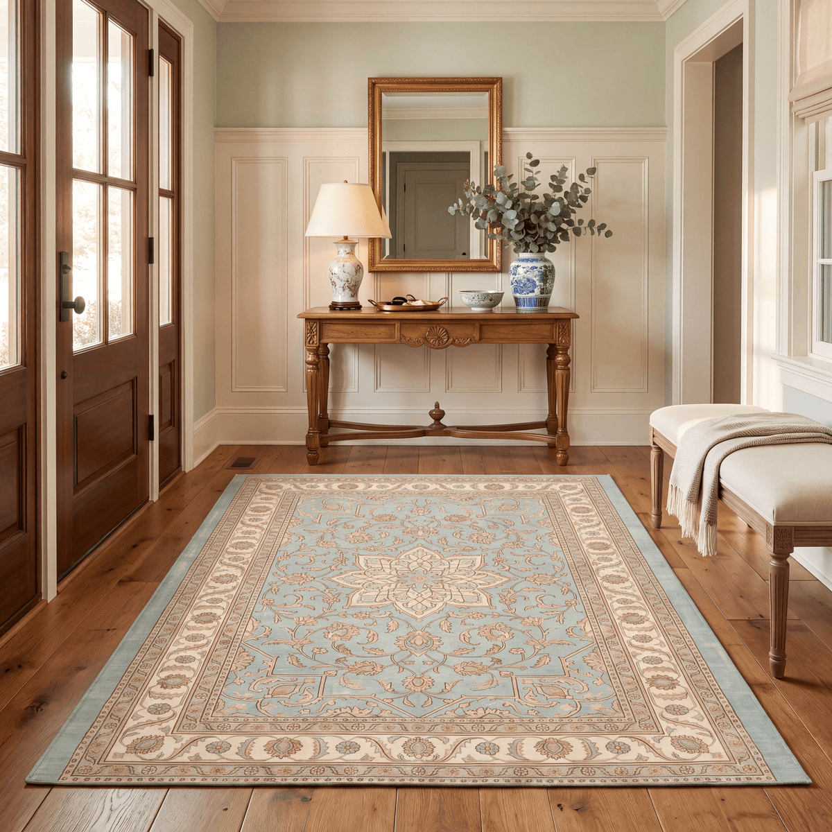 Beechnut Traditional Medallion Border Teal Ivory Rust Washable Indoor Outdoor Entryway Rug - RugzellaDigital Print RugRugzellaRugzellaBBB496-RECT-24x47-60x120cmRGZLLA150301Rectangle2' x 3'11" (60x120 cm)RECTANGLE | Beechnut rectangle entryway