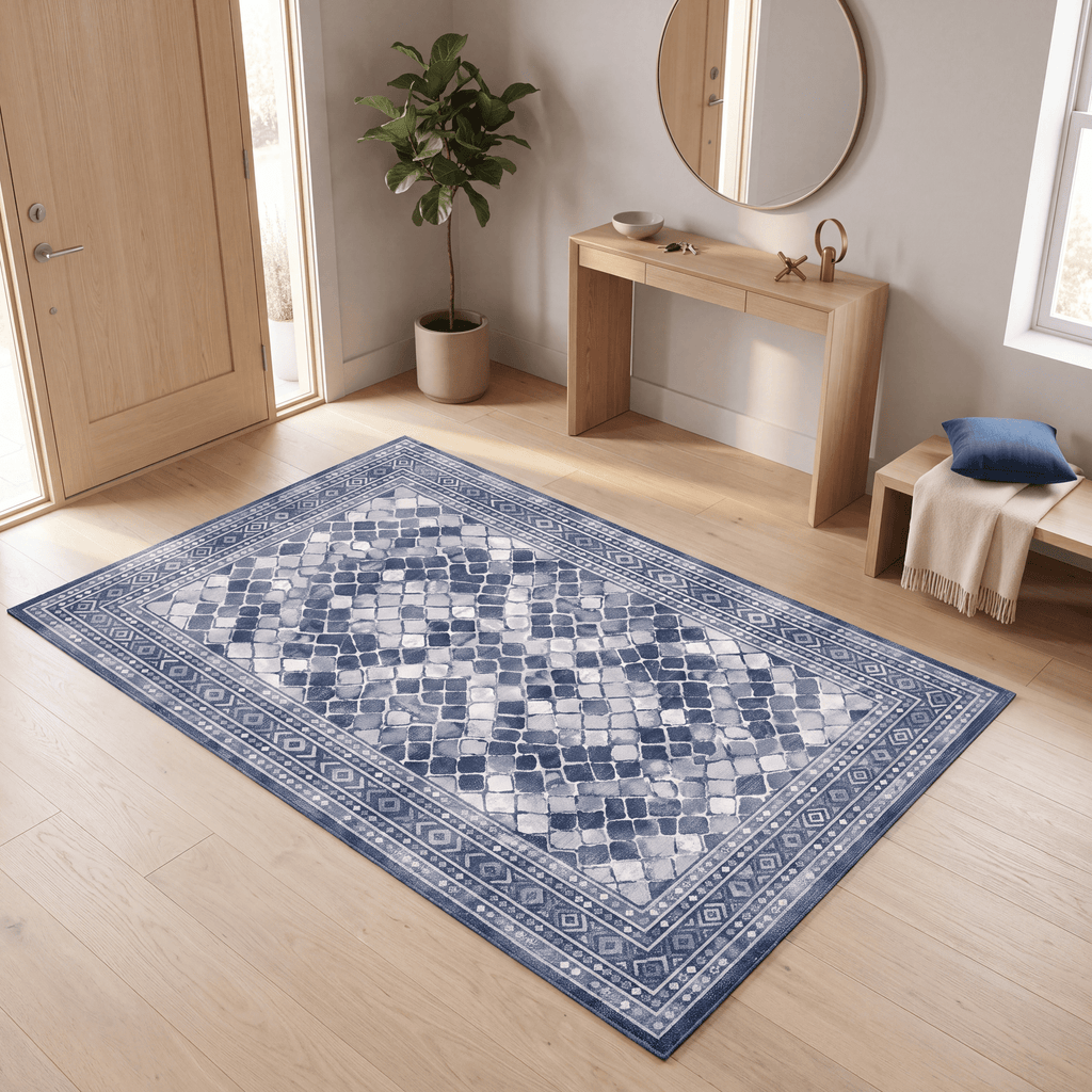 Bellflower Modern Speckled Mosaic Dot Indigo Blue Storm Gray Chalk White Washable Indoor Outdoor Entryway Rug - RugzellaDigital Print RugRugzellaRugzellaBBB497-RECT-24x47-60x120cmRGZLLA150636Rectangle2' x 3'11" (60x120 cm)RECTANGLE | Bellflower rectangle entryway