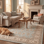 Bittercress Traditional All Over Floral Border Teal Ivory Rust Washable Indoor Outdoor Entryway Rug - RugzellaDigital Print RugRugzellaRugzellaBBB500-RECT-24x47-60x120cmRGZLLA151641Rectangle2' x 3'11" (60x120 cm)RECTANGLE | Bittercress rectangle livingroom