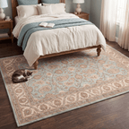 Bittercress Traditional All Over Floral Border Teal Ivory Rust Washable Indoor Outdoor Entryway Rug - RugzellaDigital Print RugRugzellaRugzellaBBB500-RECT-24x47-60x120cmRGZLLA151641Rectangle2' x 3'11" (60x120 cm)RECTANGLE | Bittercress rectangle bedroom