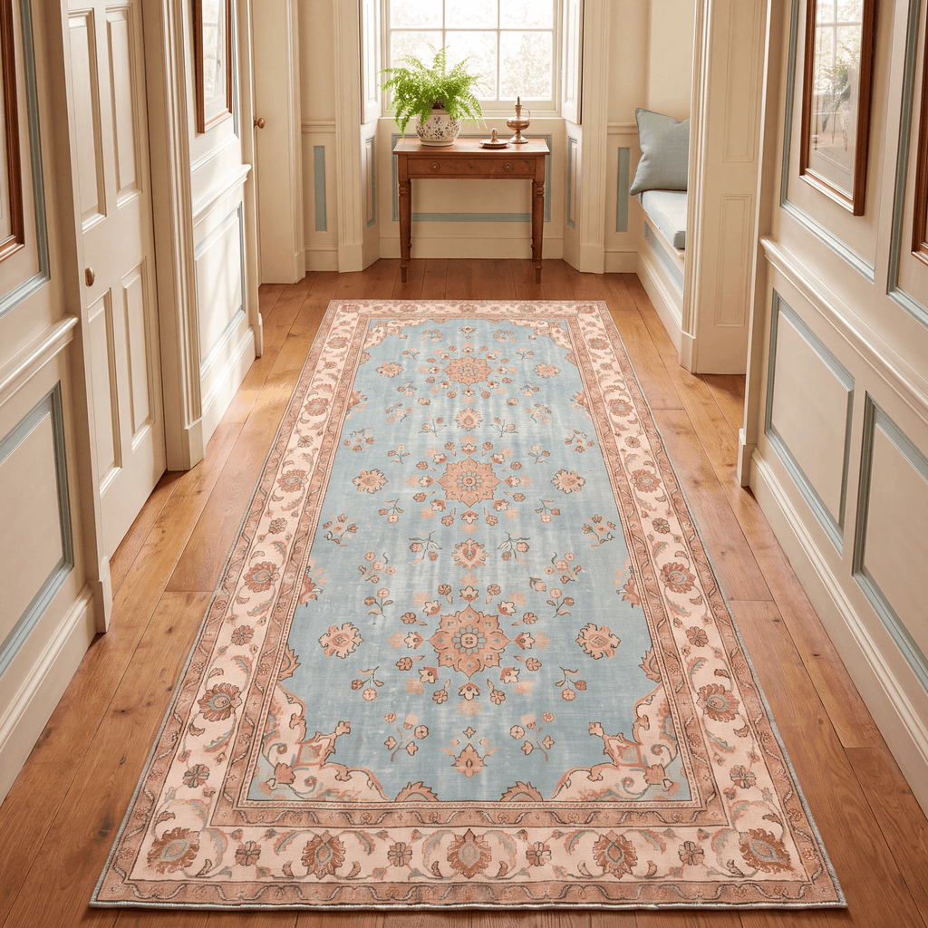 Bluff2 Traditional Medallion Border Teal Ivory Rust Washable Indoor Outdoor Entryway Rug - RugzellaDigital Print RugRugzellaRugzellaBBB407-RECT-24x47-60x120cmRGZLLA118141Rectangle2' x 3'11" (60x120 cm)RUNNER | Bluff2 runner hallway