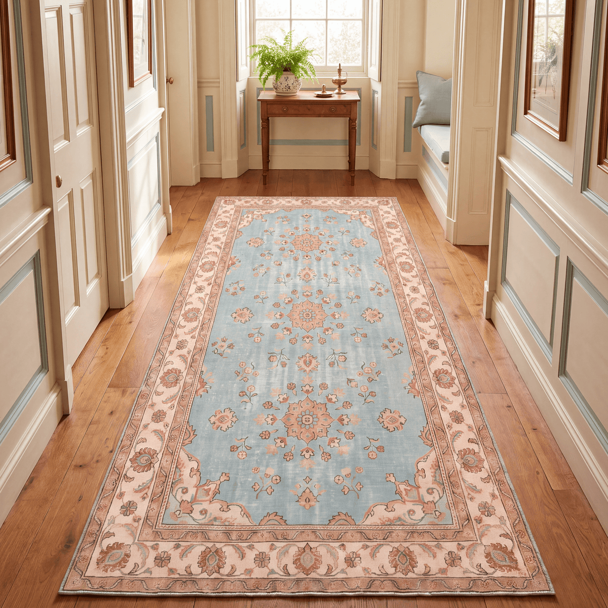 Bluff2 Traditional Medallion Border Teal Ivory Rust Washable Indoor Outdoor Entryway Rug - RugzellaDigital Print RugRugzellaRugzellaBBB407-RECT-24x47-60x120cmRGZLLA118141Rectangle2' x 3'11" (60x120 cm)RUNNER | Bluff2 runner hallway