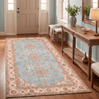 Bluff2 Traditional Medallion Border Teal Ivory Rust Washable Indoor Outdoor Entryway Rug - RugzellaDigital Print RugRugzellaRugzellaBBB407-RECT-24x47-60x120cmRGZLLA118141Rectangle2' x 3'11" (60x120 cm)RUNNER | Bluff2 runner entryway