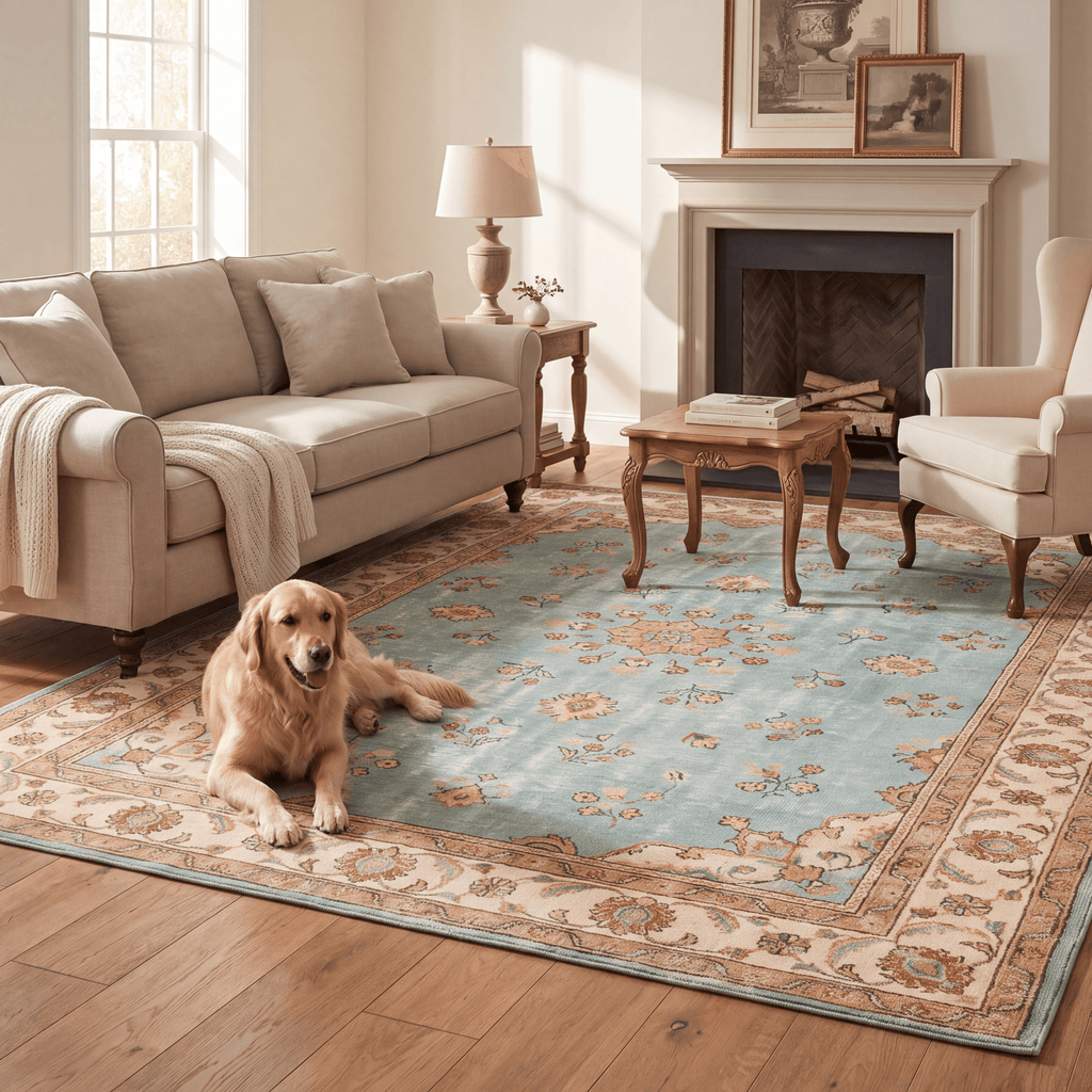 Bluff2 Traditional Medallion Border Teal Ivory Rust Washable Indoor Outdoor Entryway Rug - RugzellaDigital Print RugRugzellaRugzellaBBB407-RECT-24x47-60x120cmRGZLLA118141Rectangle2' x 3'11" (60x120 cm)RECTANGLE | Bluff2 rectangle livingroom