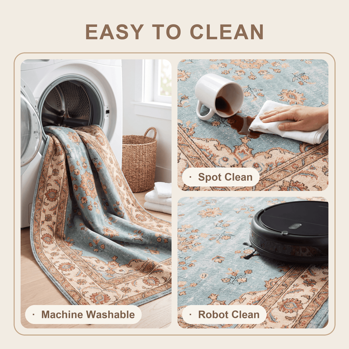 Bluff2 Traditional Medallion Border Teal Ivory Rust Washable Indoor Outdoor Entryway Rug - RugzellaDigital Print RugRugzellaRugzellaBBB407-RECT-24x47-60x120cmRGZLLA118141Rectangle2' x 3'11" (60x120 cm)SHARED | Bluff2 feature clean