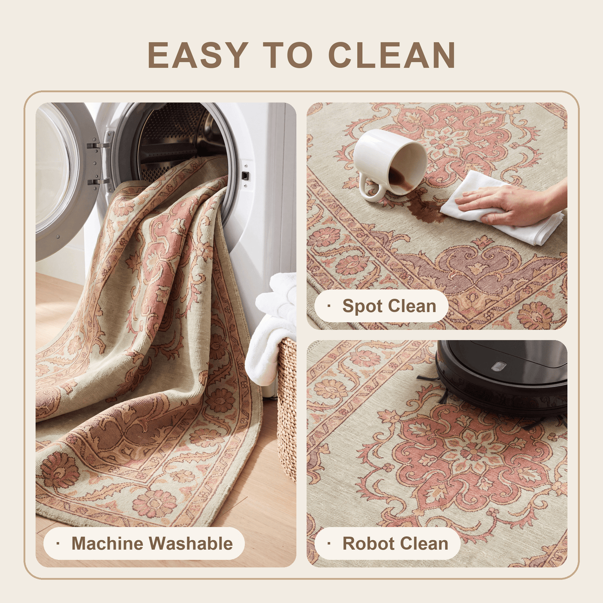 Brae Traditional Medallion Border Sage Green Ivory Rose Washable Indoor Outdoor Entryway Rug - RugzellaDigital Print RugRugzellaRugzellaBBB441-RECT-24x47-60x120cmRGZLLA126181Rectangle2' x 3'11" (60x120 cm)SHARED | Brae feature clean