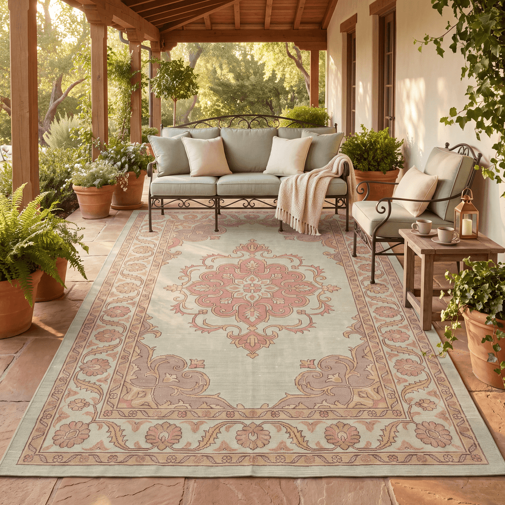 Brae Traditional Medallion Border Sage Green Ivory Rose Washable Indoor Outdoor Entryway Rug - RugzellaDigital Print RugRugzellaRugzellaBBB441-RECT-24x47-60x120cmRGZLLA126181Rectangle2' x 3'11" (60x120 cm)RECTANGLE | Brae rectangle outdoor