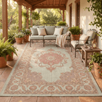 Brae Traditional Medallion Border Sage Green Ivory Rose Washable Indoor Outdoor Entryway Rug - RugzellaDigital Print RugRugzellaRugzellaBBB441-RECT-24x47-60x120cmRGZLLA126181Rectangle2' x 3'11" (60x120 cm)RECTANGLE | Brae rectangle outdoor