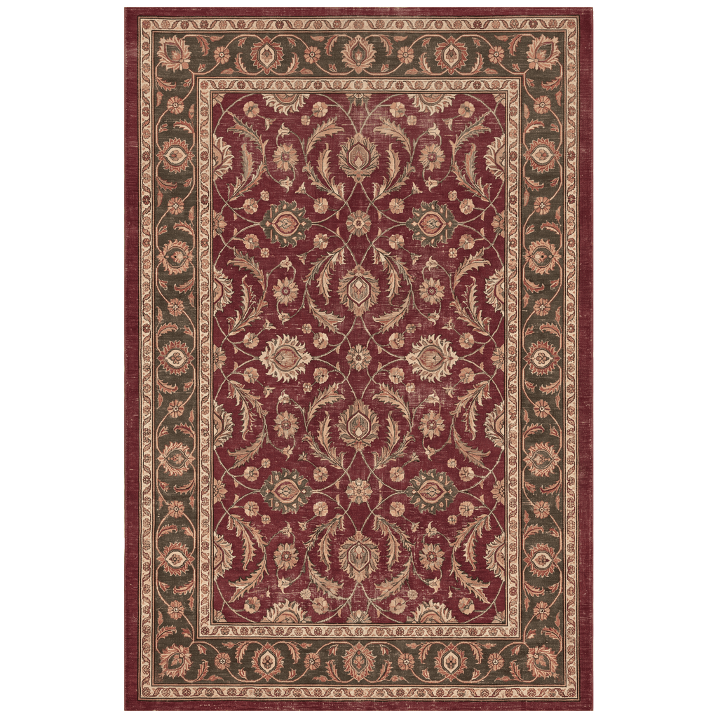 Butte2 Traditional Floral Border Wine Olive Bone Washable Indoor Outdoor Rug - RugzellaDigital Print RugRugzellaRugzellaBBB408-RECT-24x47-60x120cmRGZLLA118476Rectangle2' x 3'11" (60x120 cm)RECTANGLE | HERO | Butte2 rectangle