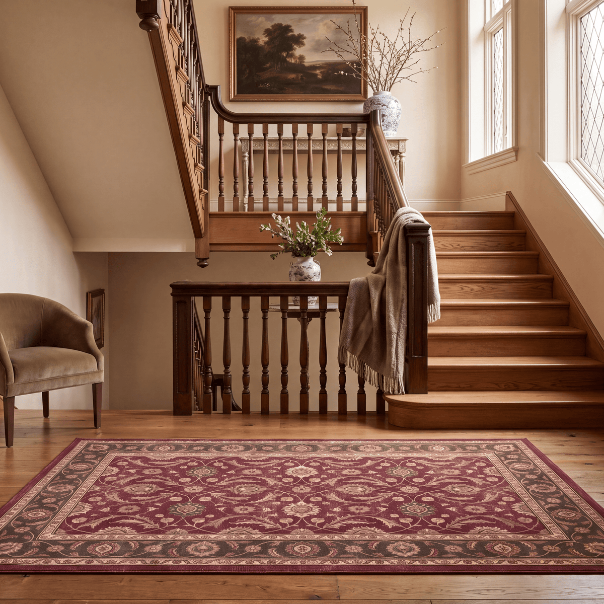 Butte2 Traditional Floral Border Wine Olive Bone Washable Indoor Outdoor Rug - RugzellaDigital Print RugRugzellaRugzellaBBB408-RECT-24x47-60x120cmRGZLLA118476Rectangle2' x 3'11" (60x120 cm)RUNNER | Butte2 runner staircase