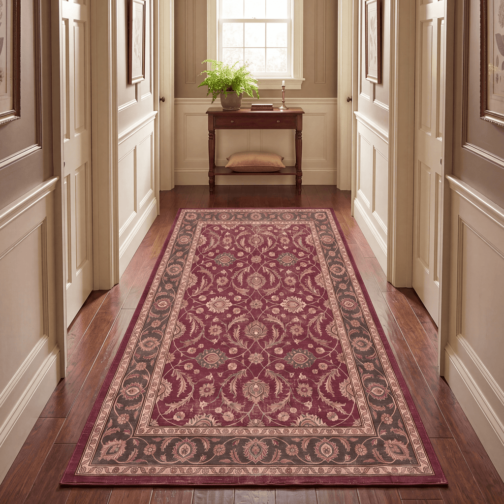 Butte2 Traditional Floral Border Wine Olive Bone Washable Indoor Outdoor Rug - RugzellaDigital Print RugRugzellaRugzellaBBB408-RECT-24x47-60x120cmRGZLLA118476Rectangle2' x 3'11" (60x120 cm)RUNNER | Butte2 runner hallway
